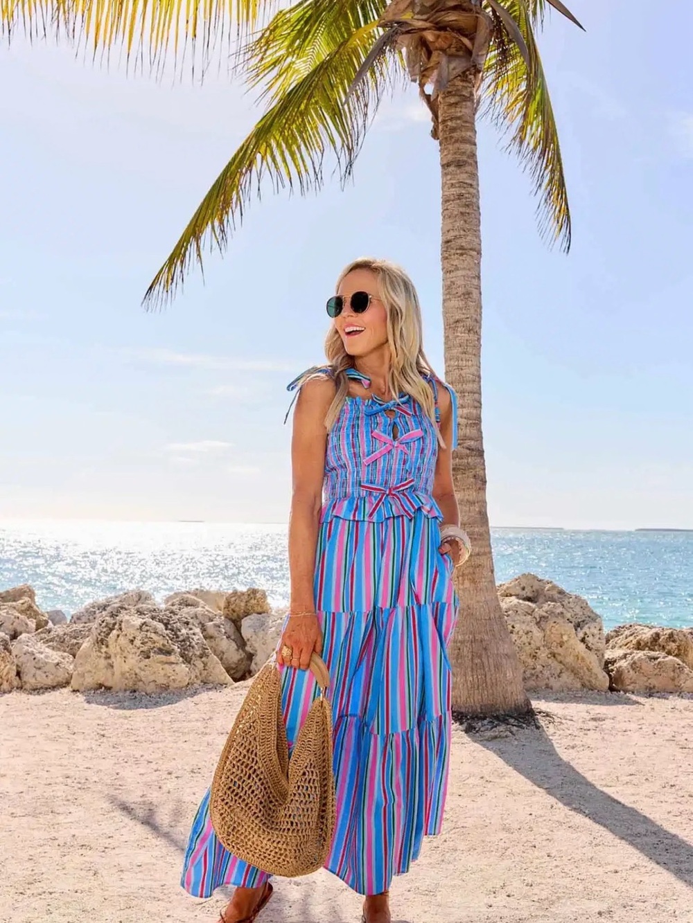 Avara Margot Blue Striped Maxi Dress